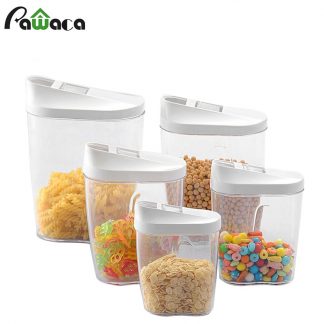5Pcs Food Storage Box Clear Container Set with Pour Lids Kitchen Food Sealed Snacks Dried Fruit Grains Tank Storage Cereal Box