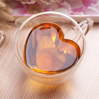 로맨틱 하트 유리컵Heart Love Shaped Double Wall Glass Mug Resistant Kungfu Tea Mug Milk Lemon Juice Cup Drinkware Lover Coffee Cups Mug Gift 1