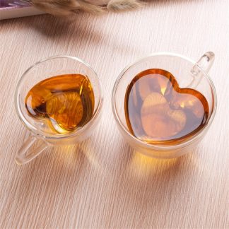 로맨틱 하트 유리컵Heart Love Shaped Double Wall Glass Mug Resistant Kungfu Tea Mug Milk Lemon Juice Cup Drinkware Lover Coffee Cups Mug Gift