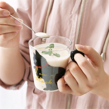 고양이 유리 커피컵Justdolife 8.5oz Cute Creative Cat Milk Coffee Mug Water Glass Mug Cup Tea Cup Cartoon Kitty Home Office Cup For Fruit Juice 5