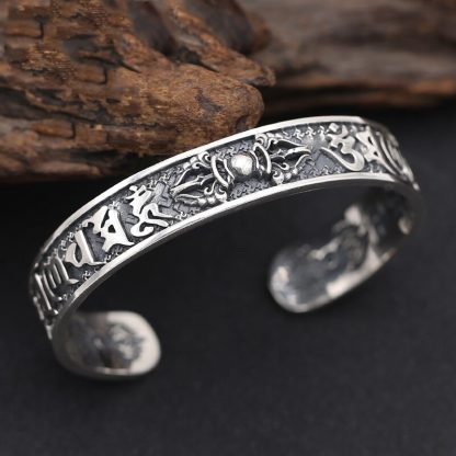 925 Sterling Thai Silver Bangle Men Jewelry Buddha Mantra Instruments Bracelet Bangle Women Gift Fine Jewelry Thailand B6 3