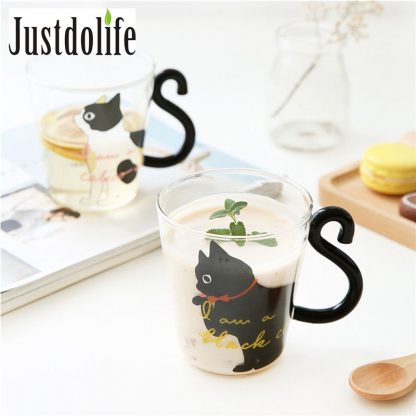 고양이 유리 커피컵Justdolife 8.5oz Cute Creative Cat Milk Coffee Mug Water Glass Mug Cup Tea Cup Cartoon Kitty Home Office Cup For Fruit Juice 1