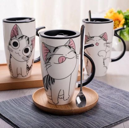 Drop shipping 600ml Creative Cat Ceramic Mug With Lid and Spoon Cartoon Milk Coffee Tea Cup Porcelain Mugs Nice Gifts 2