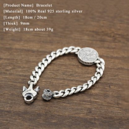 Buddha Bracelet 100% 925 Sterling Silver Jewelry Men Women Rotatable Ethnic Heart Sutra Mantra Chain Bracelet Bangle 2018 B53 1