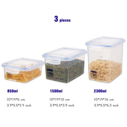 3 Pieces Food Storage Containers Airtight Jars Value Set Kitchen Storage Container Plastic Food Keeper 850ml 1500ml 2300ml H1184 4