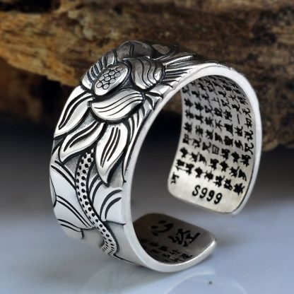 925 Silver Lotus Rings Good Luck Buddha Adjustable Size Trendy Popular S925 Solid Thai Silver Ring for Women Men Jewelry 1