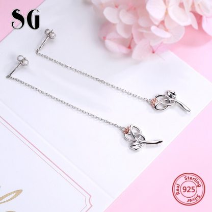 SG hot 925 sterling silver rose flower stud earring with long earrings summer fashion jewely gifts for women FREE SHIPPING 3