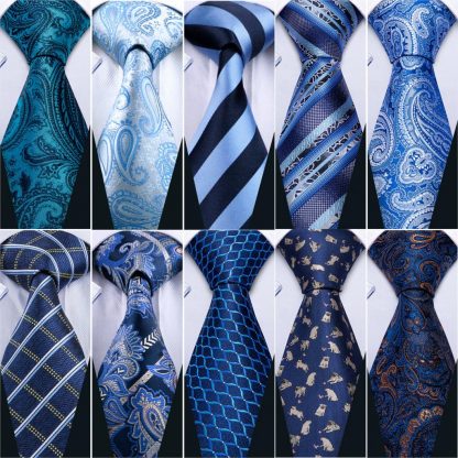 Designer Ties For Men 20 Styles Blue Fashion Silk Neckties Hanky Cufflinks Set For Men Wedding Party Tie Set Barry.Wang BL-01 1