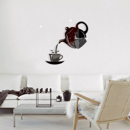 DIY 홈 거실 장식 벽시계 Creative DIY Acrylic Coffee Cup Teapot 3D Wall Clock Decorative Kitchen Wall Clocks Living Room Dining Room Home Decor Clock 039 3