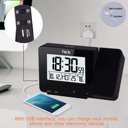 FanJu FJ3531B Projection Clock Desk Table Led Digital Snooze Alarm Backlight Projector Clock With Time Temperature Projection 5