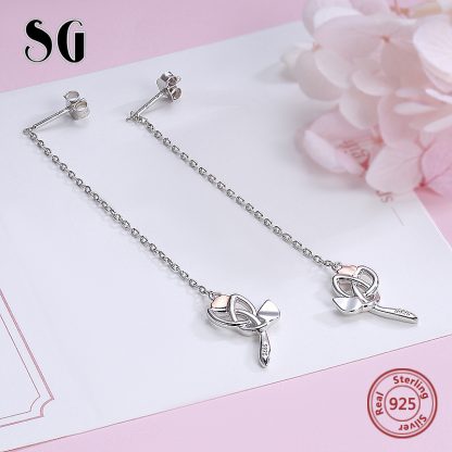 SG hot 925 sterling silver rose flower stud earring with long earrings summer fashion jewely gifts for women FREE SHIPPING 4