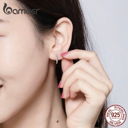 BAMOER Hoop Earrings for Women 925 Sterling Silver Minimalist Simple Circle Earing Real Silver Korean Fashion Jewelry BSE101 4
