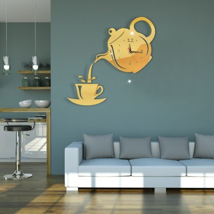 DIY 홈 거실 장식 벽시계 Creative DIY Acrylic Coffee Cup Teapot 3D Wall Clock Decorative Kitchen Wall Clocks Living Room Dining Room Home Decor Clock 039 1