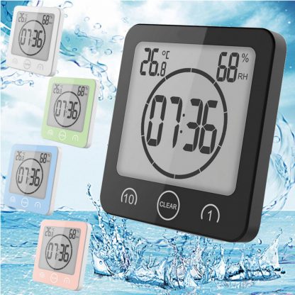 욕실 방수 전자 벽시계 Waterproof LCD Digital Wall Clock Shower Suction Wall Stand Alarm Timer Temperature Humidity Bath Weather Station for Home 1