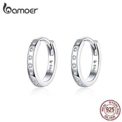BAMOER Hoop Earrings for Women 925 Sterling Silver Minimalist Simple Circle Earing Real Silver Korean Fashion Jewelry BSE101