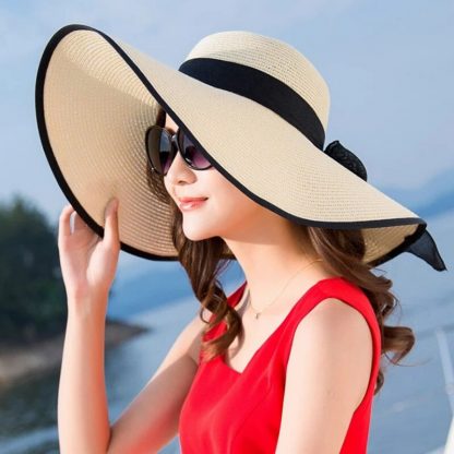 Summer Large Brim Straw Hat Floppy Wide Brim Sun Cap Bowknot Beach Foldable Hats New 2019 Hats for Women 1