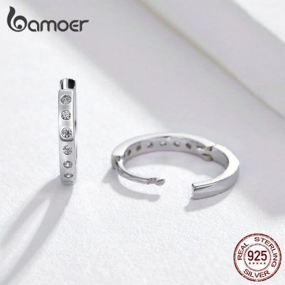 BAMOER Hoop Earrings for Women 925 Sterling Silver Minimalist Simple Circle Earing Real Silver Korean Fashion Jewelry BSE101 3