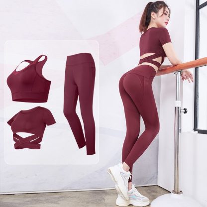 2019 New Gym Sports Suits Women's Stretchy Yoga Set Legging+Bra+Shirts Running Sportswear Joggers Fitness Training Clothing 1