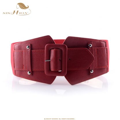 SISHION Vintage Wide Belts for Women Famous Brand Designer Elastic Party Belts Women's Red Camel Black Costume Belts VB0007 4