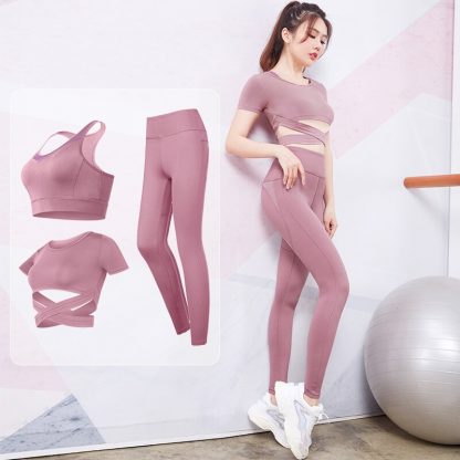 2019 New Gym Sports Suits Women's Stretchy Yoga Set Legging+Bra+Shirts Running Sportswear Joggers Fitness Training Clothing 2