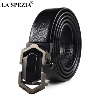 LA SPEZIA Leather Belt Men Black Automatic Belts No Holes Male Business Office PU Leather Classic Brand Designer Suit Belts