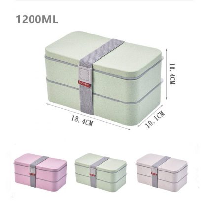 1200ml Wheat Straw Double Layers Lunch Box With Spoon Healthy Material Bento Boxes Microwave Food Storage Container Lunchbox 4