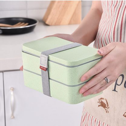 1200ml Wheat Straw Double Layers Lunch Box With Spoon Healthy Material Bento Boxes Microwave Food Storage Container Lunchbox 3
