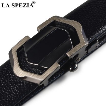 LA SPEZIA Leather Belt Men Black Automatic Belts No Holes Male Business Office PU Leather Classic Brand Designer Suit Belts 4