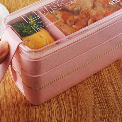 900ml Healthy Material Lunch Box 3 Layer Wheat Straw Bento Boxes Microwave Dinnerware Food Storage Container Lunchbox 2