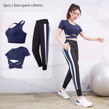 2019 New Gym Sports Suits Women's Stretchy Yoga Set Legging+Bra+Shirts Running Sportswear Joggers Fitness Training Clothing 5