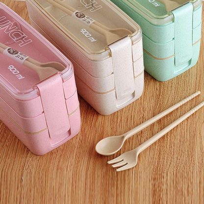 900ml Healthy Material Lunch Box 3 Layer Wheat Straw Bento Boxes Microwave Dinnerware Food Storage Container Lunchbox 1