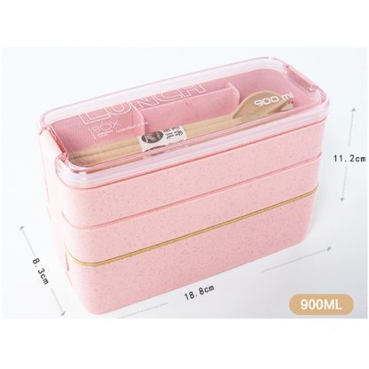 900ml Healthy Material Lunch Box 3 Layer Wheat Straw Bento Boxes Microwave Dinnerware Food Storage Container Lunchbox 5