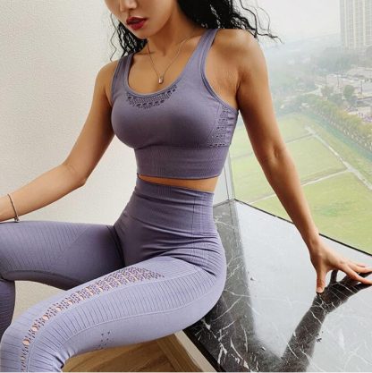 2PCS Seamless Yoga Suits Women Energy Gym Fitness Clothing High Waist Leggings+Bra Yoga Sets Training Sport Running Sportswear