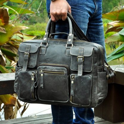 Men Real Leather Antique Large Capacity Travel Briefcase Business 15.6 5