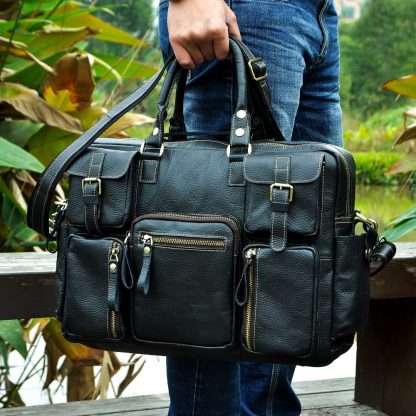 Men Real Leather Antique Large Capacity Travel Briefcase Business 15.6 2