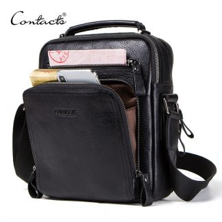 CONTACT'S 100% genuine leather men shoulder bag crossbody bags for men high quality bolsas fashion messenger bag for 9.7