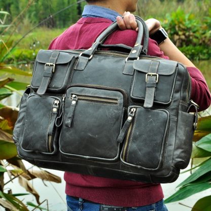 Men Real Leather Antique Large Capacity Travel Briefcase Business 15.6 3