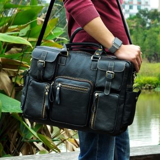 Men Real Leather Antique Large Capacity Travel Briefcase Business 15.6