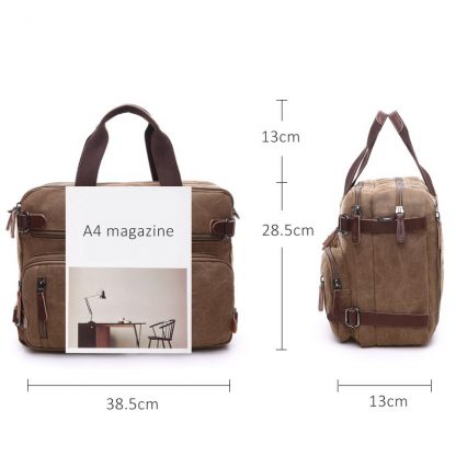 Scione Men Canvas Bag Leather Briefcase Travel Suitcase Messenger Shoulder Tote Back Handbag Large Casual Business Laptop Pocket 2