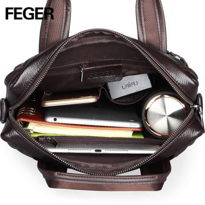 FEGER 2018 New Fashion Genuine Leather Men Bag Famous Brand Shoulder Bag Messenger Bags Causal Handbag Laptop Briefcase Male 1