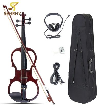4/4 Bilateral Electric Violin Fiddle Stringed Instrument Basswood with Fittings Cable Headphone Case for Music Lovers Beginners