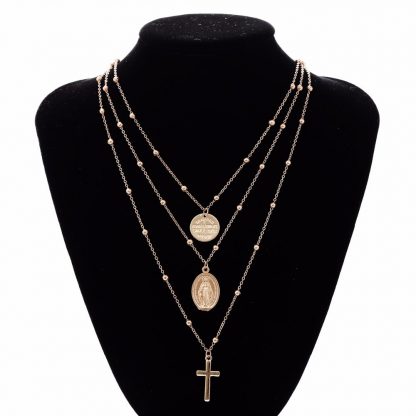 Ingesight Multilayer Cross Virgin Mary Pendant Beads Chain Christian Necklace Goddess Catholic Choker Necklace Collier for Women 3