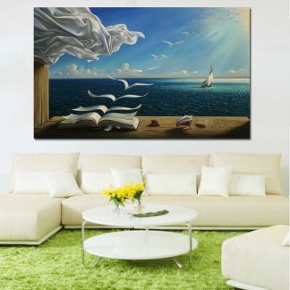 Salvador Dali Canvas Art Print Poster The Waves Book Sailboat Picture Canvas painting Diary of Discovery by Vladimir Kush