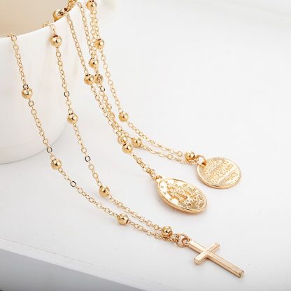 X86 Multilayer Cross Virgin Mary Pendant Beads Chain Christian Neckalce Goddess Catholic Choker Necklace Collier For Women 4