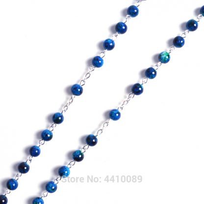 New Fashion Small Sized Round Blue Glass Beads Virgin Mary Catholic Rosary Necklace 4