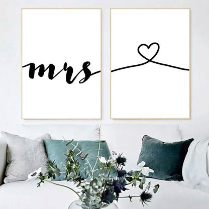 Wall Art Canvas Painting Nordic Posters Prints Mr Mrs Romantic Love Quotes Pictures For Living Room Home Wedding Decoration 2