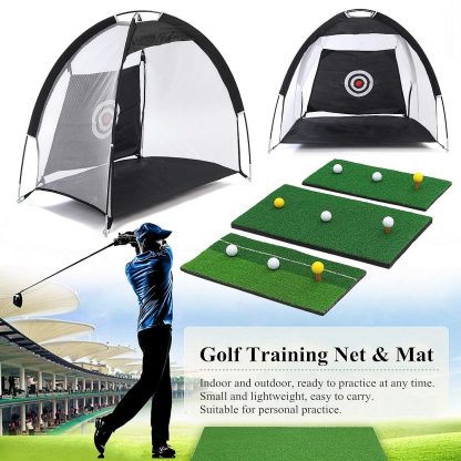Golf Hitting Cage Practice Net Trainer Foldable 210D Encryption Oxford Cloth+Polyester Durable Sturdy Construction Black