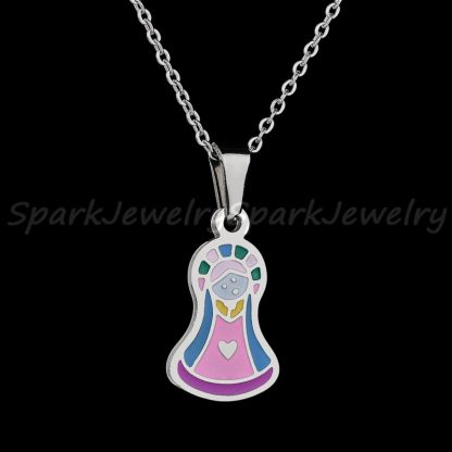 Religious Stainless Steel Virgin Mary Necklace Catholic Lady Of Guadalupe Necklace Cartoon Colorful Figure Chain Necklace  2