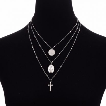 Ingesight Multilayer Cross Virgin Mary Pendant Beads Chain Christian Necklace Goddess Catholic Choker Necklace Collier for Women 4
