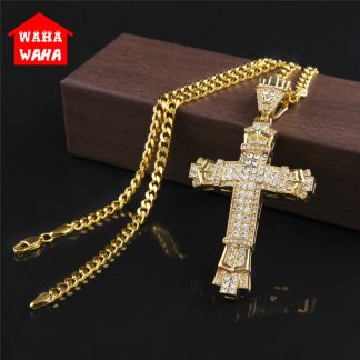 Gold Cross Necklace Pendant Diamond-encrusted Retro Cross Pendant Crucifix Cross Jesus Piece Necklace&Pendants Men/Woman Jewelry